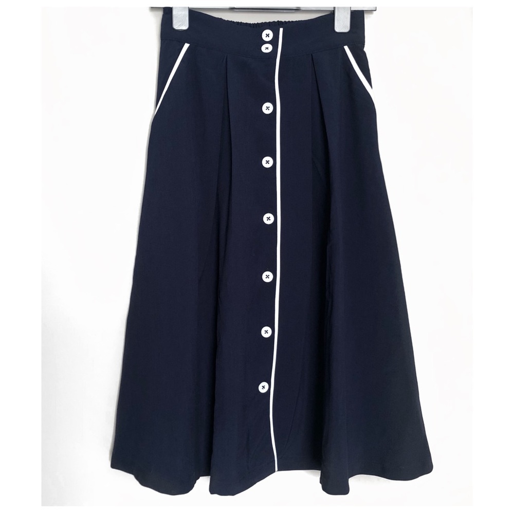 Modcloth A-framed Button Down Navy Skirt